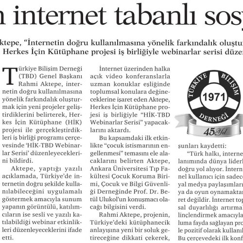 TBD’den İnternet Tabanlı Sosyal Proje