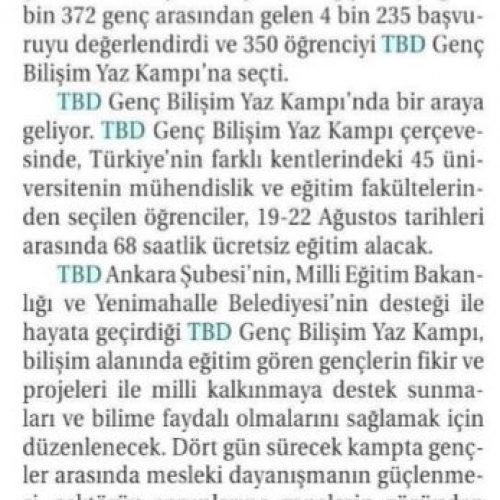 TBD, Gençlerle Bilişim Rüzgarı Estirecek – TİCARET GAZETESİ (İZMİR)