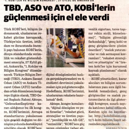 TBD, ASO ve ATO, KOBİ’lerin Güçlenmesi İçin El Ele Verdi – DÜNYA GAZETESİ