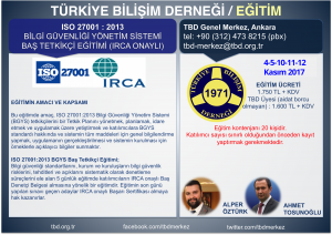 Iso Iec 27001 2013 Bilgi Guvenligi Yonetim Sistemi Bas Tetkikci Egitimi Irca Onayli Tbd Turkiye Bilisim Dernegi