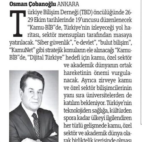 Bilişim, Türkiye İçin Artık Bir Beka Sorunu – TÜRKİYE GAZETESİ