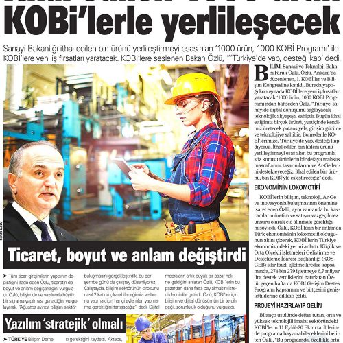 İthal Edilen 1000 Ürün KOBİ’lerle Yerlileşecek – AKŞAM GAZETESİ