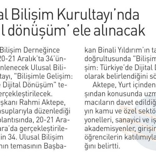 Ulusal Bilişim Kurultayı’nda ‘Dijital Dönüşüm’ Ele Alınacak – YENİ SÖZ