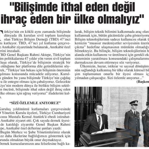 Bilişimde İthal Eden Değil İhraç Eden Bir Ülke Olmalıyız – ANKARA BAŞKENT GAZETESİ