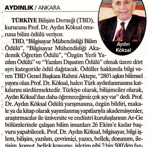 Bilişimin ‘İsim Babası’ Adına Özel Ödül – AYDINLIK GAZETESİ