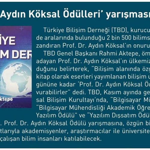 TBD, ‘Prof. Dr. Aydın Köksal Ödülleri’ Yarışmasını Düzenliyor – KOBİEFOR DERGİSİ