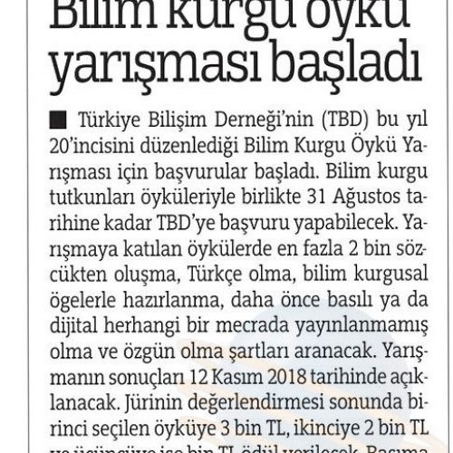 Bilim Kurgu Öykü Yarışması Başladı – TÜRKİYE GAZETESİ