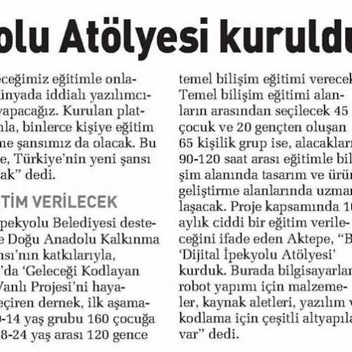 Dijital İpekyolu Atölyesi Kuruldu – SABAH GAZETESİ