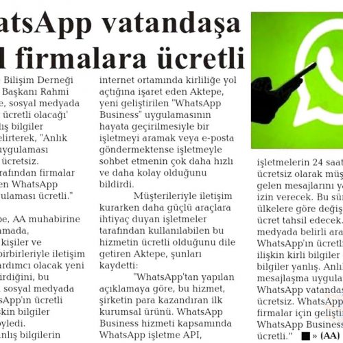 WhatsApp Vatandaşa Değil Firmalara Ücretli – MARDİN İLETİŞİM