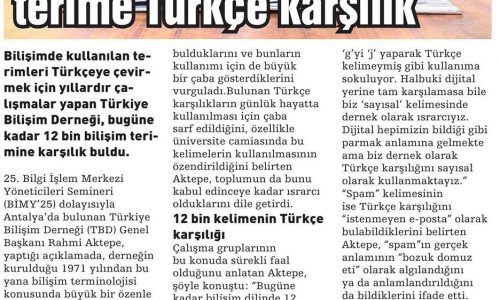 Bilişimde 12 Bin Terime Türkçe Karşılık – HABERDE DENGE