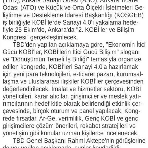 “KOBİ’ler ve Bilişim” Başkentte Mercek Altına Alınacak – ANKARA 24 SAAT