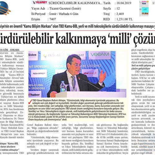 Sürdürülebilir Kalkınmaya “Milli” Çözüm – TİCARET GAZETESİ İZMİR