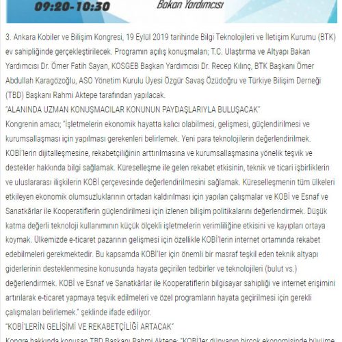 3. Ankara Kobiler ve Bilişim Kongresi 19 Eylül’de BTK’da Düzenlenecek – ZAFER