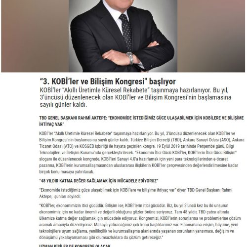 “3. KOBİ’ler ve Bilişim Kongresi” Başlıyor – ANADOLU GAZETESİ