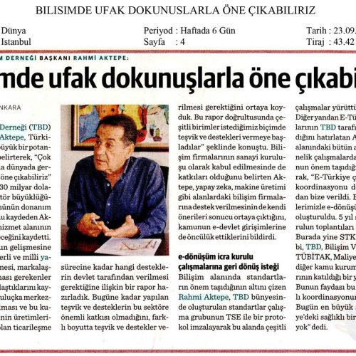 Bilişimde Ufak Dokunuşlarla Öne Çıkabiliriz – DÜNYA GAZETESİ