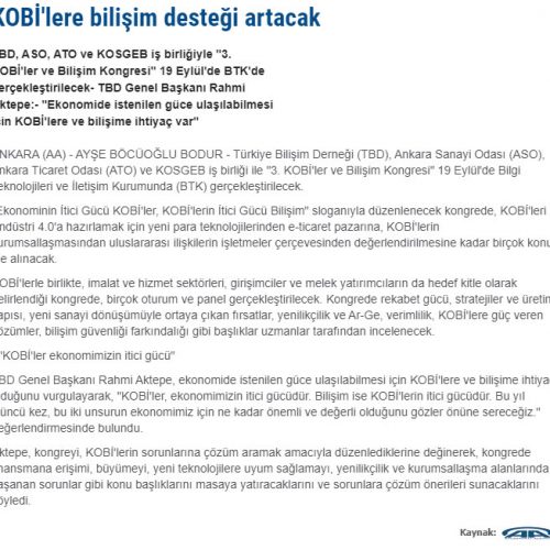 Kobi’lere Bilişim Desteği Artacak – MEMLEKET