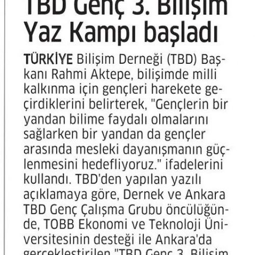 TBD Genç 3. Bilişim Yaz Kampı Başladı – AJANSBT