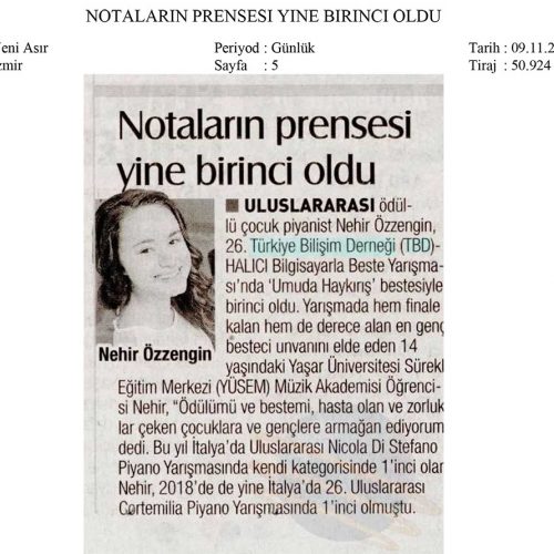 Notaların Prensesi Yine Birinci Oldu – YENİ ASIR