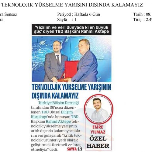 Teknolojik Yükselme Yarışının Dışında Kalamayız – ANKARA SONSÖZ