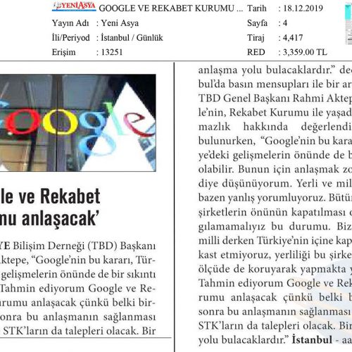 Google ve Rekabet Kurumu Anlaşacak – YENİ ASYA