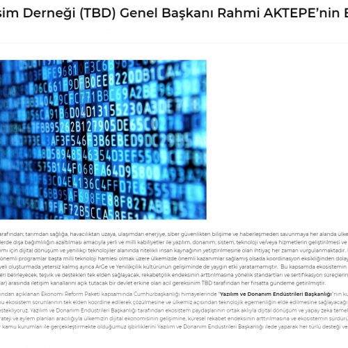 Türkiye Bilişim Derneği (TBD) Genel Başkanı Rahmi AKTEPE’nin Basın Bildirisi – BT Haber