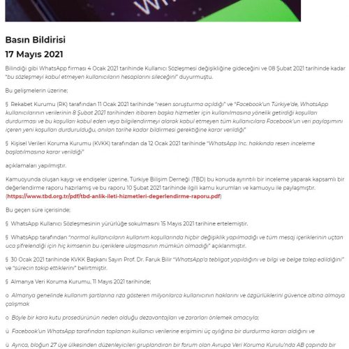 Türkiye Bilişim Derneği Genel Başkanı Rahmi AKTEPE’nin “WhatsApp Hizmet Sözleşmesi Değişikliği Hakkında” – BT HABER